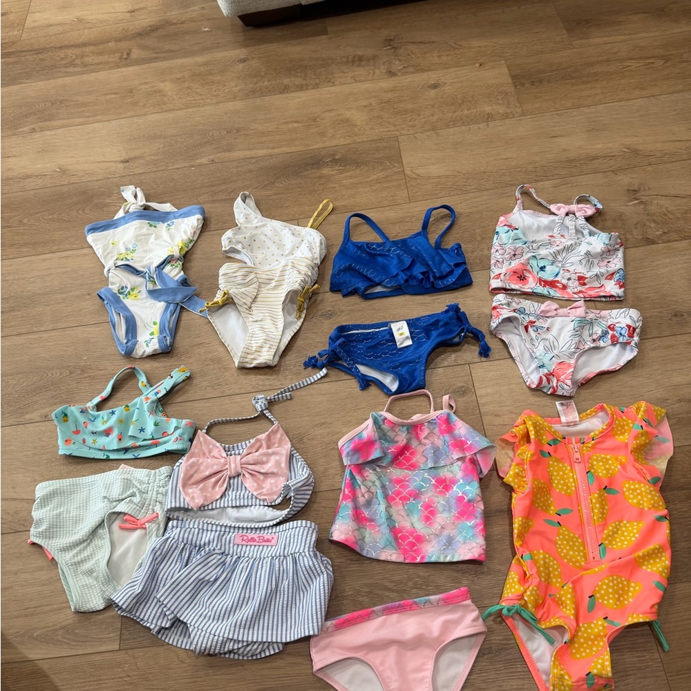Girls Mixed Swimwear Lot - Colorful Floral & Blue Pieces
